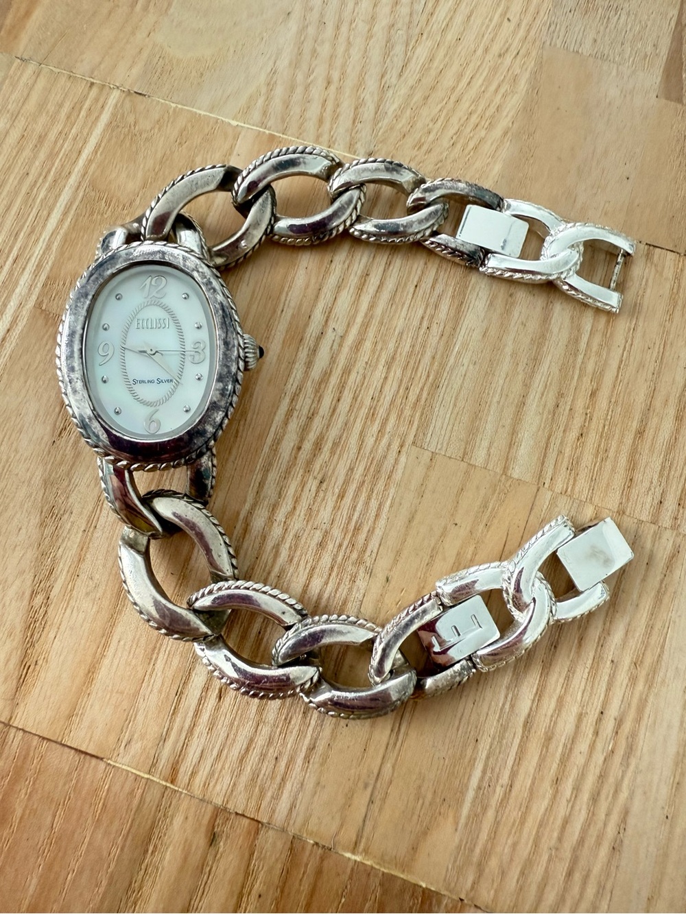 Ecclissi 925 sterling silver oval large link bracelet watch NEW BATTERY